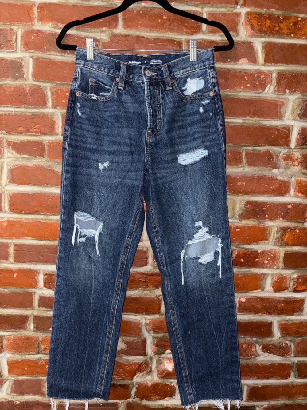 Old Navy Dark Blue Distressed Straight Jeans